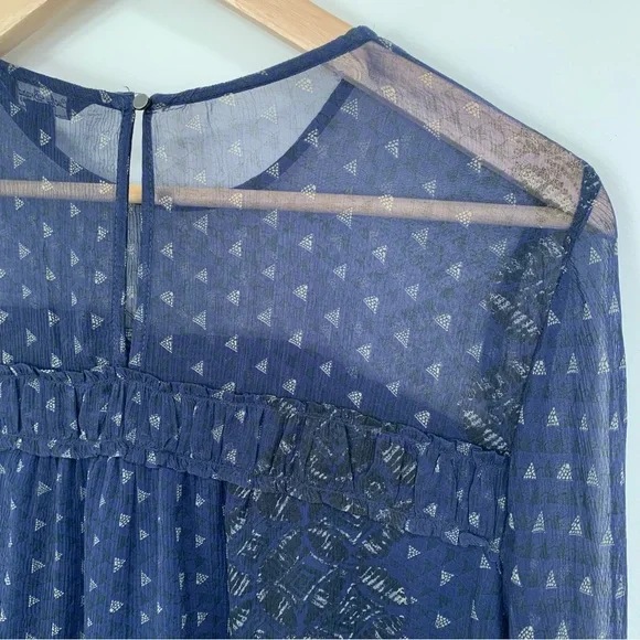 Lucky Brand Shirred Peasant Top Navy Blue M - Picture 7 of 8